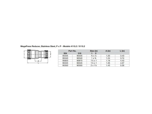 Viega MegaPress 3/4" x 1/2" Stainless Steel 304 Reducer - Double Press Connection - Smart Connect Technology - Image 2