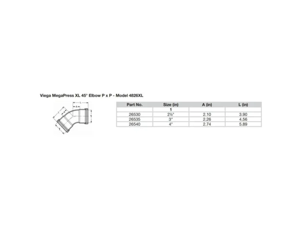 Viega MegaPress 2-1/2" 45° Carbon Steel Elbow w/FKM - Double Press Connection - Smart Connect Technology - Image 2