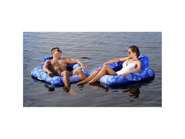 Aqua Leisure Supreme Zero Gravity Chair Hibiscus Pineapple Royal Blue w/Docking Attachment - Image 3