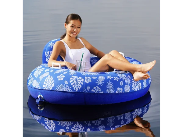 Aqua Leisure Supreme Lake Tube Hibiscus Pineapple Royal Blue w/Docking Attachment - Image 2