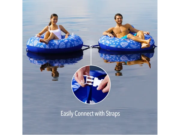 Aqua Leisure Supreme Lake Tube Hibiscus Pineapple Royal Blue w/Docking Attachment - Image 3