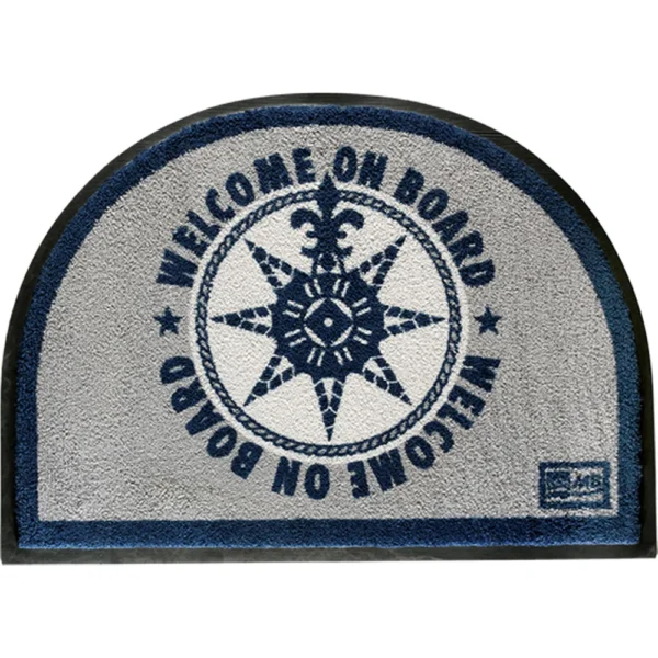 Marine Business Non-Slip WELCOME ON BOARD Half-Moon-Shaped Mat - Blue/Grey