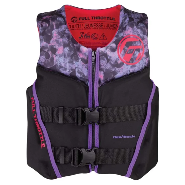 Full Throttle Youth Rapid-Dry Flex-Back Life Jacket - Pink/Black