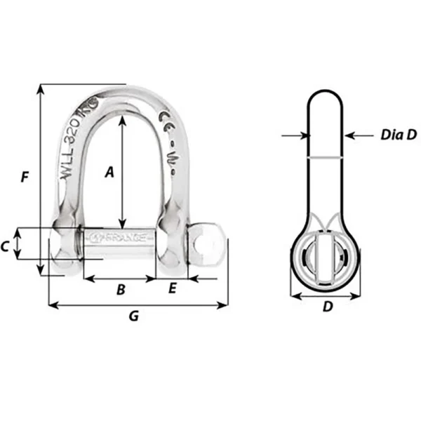 Wichard Self-Locking D Shackle - Diameter 4mm - 5/32" - Image 2