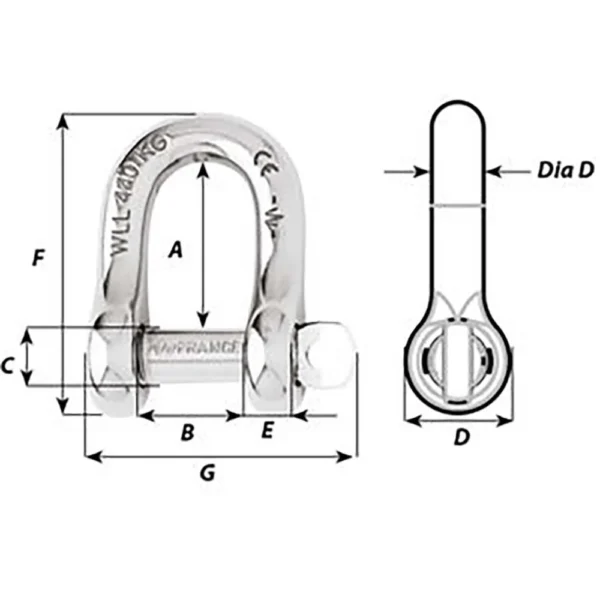 Wichard Captive Pin D Shackle - Diameter 4mm - 5/32" - Image 2