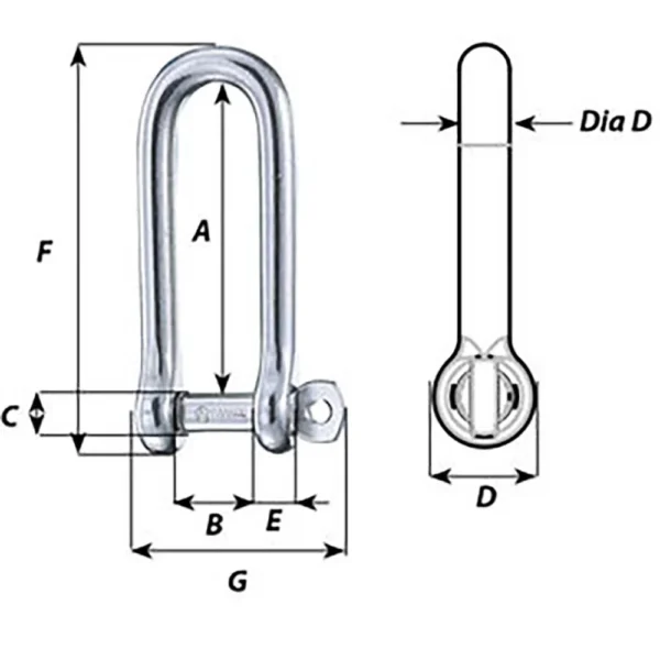 Wichard Captive Pin Long D Shackle - Diameter 4mm - 5/32" - Image 2