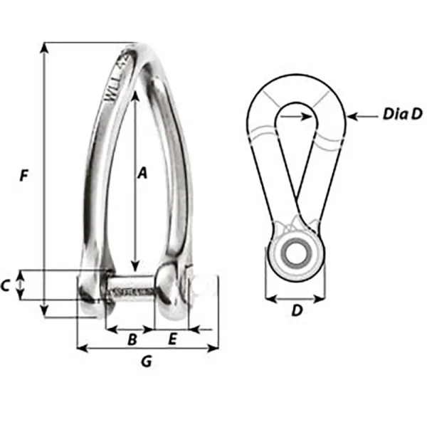 Wichard Captive Pin Twisted Shackle - Diameter 5mm - 3/16" - Image 2