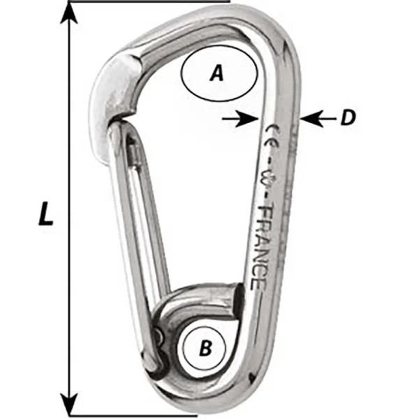 Wichard Asymmetric Carbine Hook - Length 60mm - 1/4" - Image 2