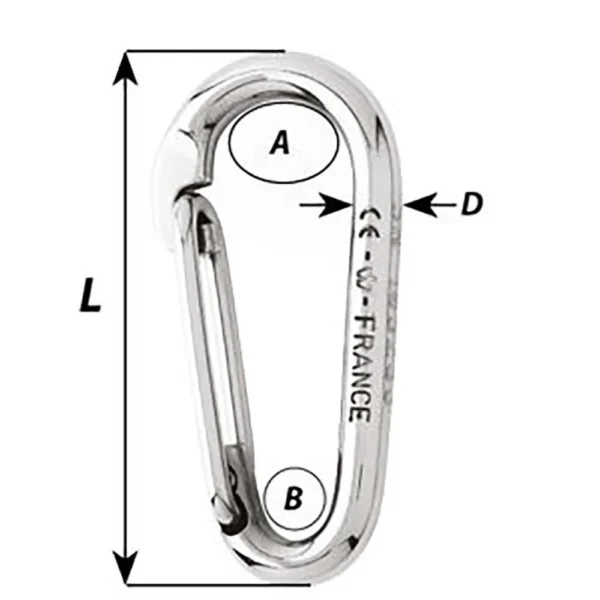 Wichard Symmetric Carbine Hook Without Eye - Length 60mm - 1/4" - Image 2