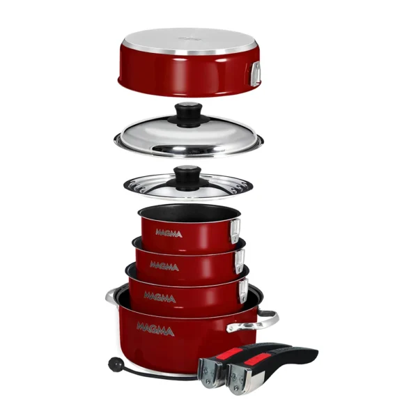 Magma Nestable 10 Piece Induction Non-Stick Enamel Finish Cookware Set - Magma Red - Image 2