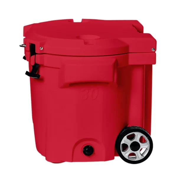 LAKA Coolers 30 Qt Cooler w/Telescoping Handle & Wheels - Red - Image 5