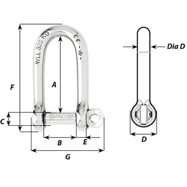 Wichard Self-Locking Long D Shackle - 10mm Diameter - 13/32" - Image 2