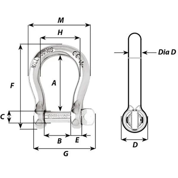 Wichard Not Self-Locking Bow Shackle - 16mm Diameter - 5/8" - Image 2