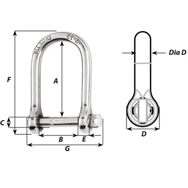 Wichard Self-Locking Large Opening Shackle - 6mm Diameter - 1/4" - Image 2