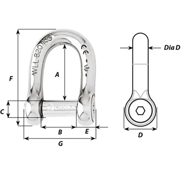 Wichard Self-Locking Allen Head Pin D Shackle - 6mm Diameter - 1/4" - Image 2