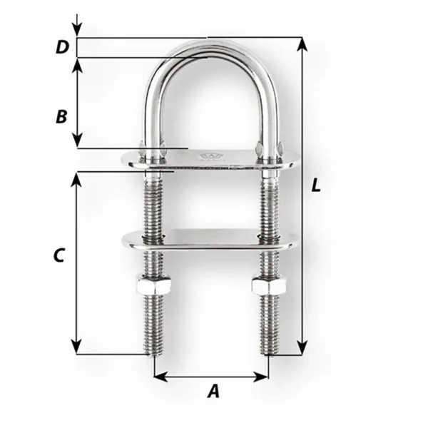 Wichard U-Bolt Pad Eye - 5mm Diameter - 13/64" - 60mm Length - 2-23/64" - Image 2