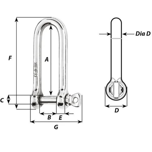 Wichard HR Long D Shackle - 10mm Diameter - 25/64" - Image 2