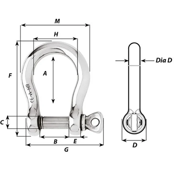 Wichard HR Bow Shackle - 8mm Pin Diameter - Image 2