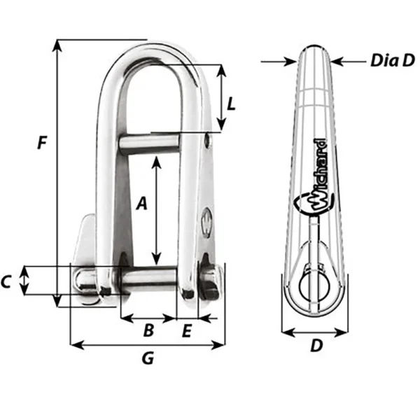 Wichard HR Key Pin Shackle With Bar - 5mm Pin Diameter - Image 2