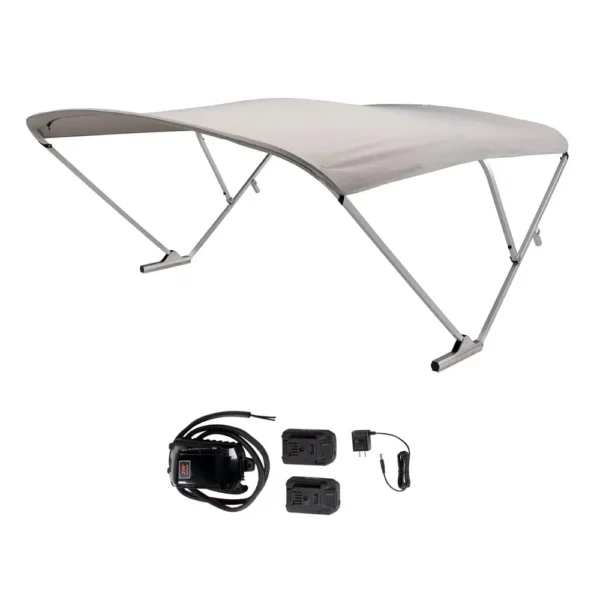 SureShade Battery Powered Bimini - Clear Anodized Frame & Grey Fabric