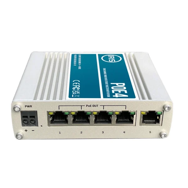 Iris Four Channel Uplink Power Over Ethernet Switch - IEEE802.3af & 3at Compliant - 9-30VDC Input - 48VDC Output - Image 2