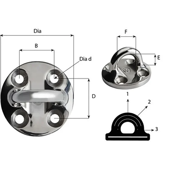 Wichard Round Pad Eye - 57mm Diameter (2-1/4") - Fixed - Image 2