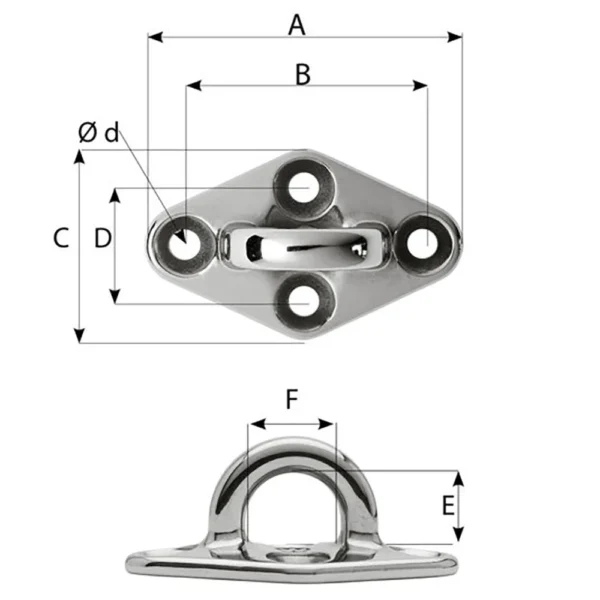 Wichard Diamond Pad Eye - Round - 60mm Length (2-23/64") - M5 Screw - Image 2