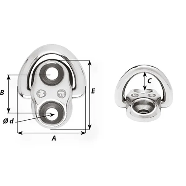 Wichard Folding Pad Eye - 6mm Diameter (15/64") - 2 Fixed Holes - Image 2