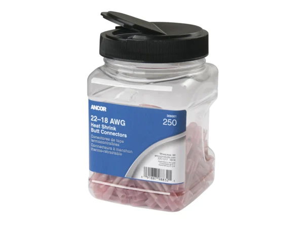Ancor 22-18 Butt Connector Heat Shrink Red 250 Pack Jar - Image 1