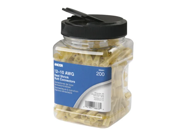 Ancor 12-10 Butt Connector Heat Shrink Yellow 200 Pack Jar - Image 1