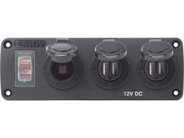 Blue Sea Water-Resistant 12V 15A Circuit Accessory Panel 12v Socket and Dual USB x 2