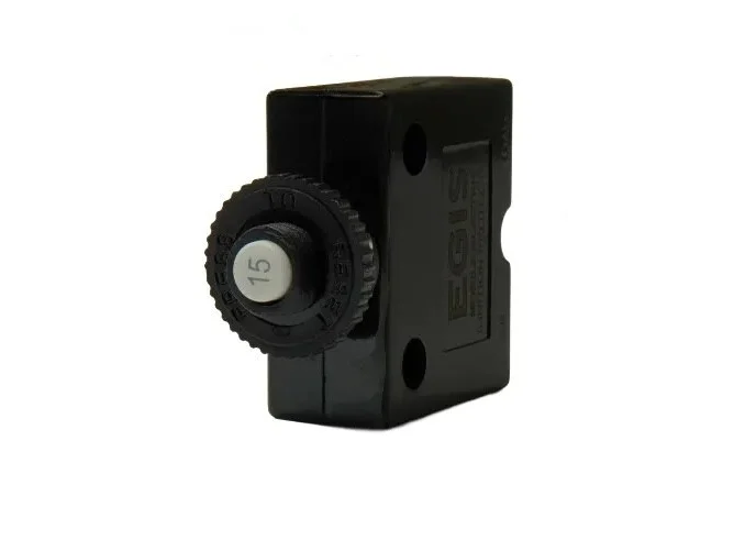 EME471115_001 EGIS Push Button Panel Mount Circuit Breaker Spade Terminals 15 Amp Retail Pack - Image 1