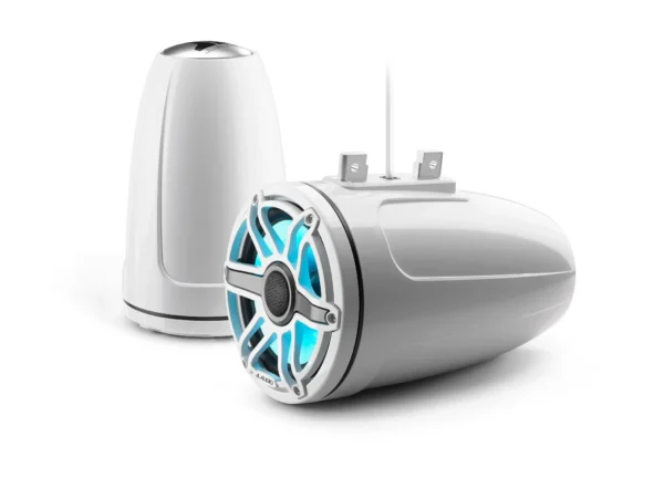 JL Audio M6 7.7in Enclosed Tower Speakers White Sport Grille with RGB LED - Image 1