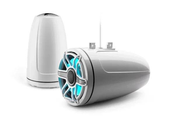 JL Audio M6 8.8in Enclosed Tower Speakers White Sport Grill with RGB LED