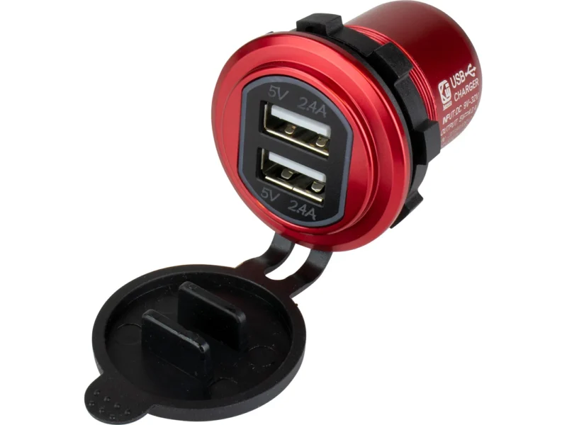 Sea-Dog Round Red Dual USB Charger w/1 Quick Charge Port +