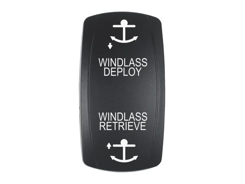 Pacer Actuator - 'WINDLASS DPLY/RTRV' f/V Series Contura Switches - Black - Laser Etched (Top/Bottom Light)