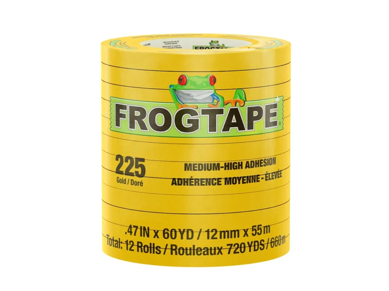 FrogTape CP 225 Medium-High Adhesion Masking Tape - 12MM x 55M x 12-Pack - Gold - Rated for 225°F