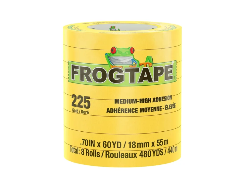 FrogTape CP 225 Medium-High Adhesion Masking Tape - 18MM x 55M x 8-Pack - Gold - Rated for 225°F