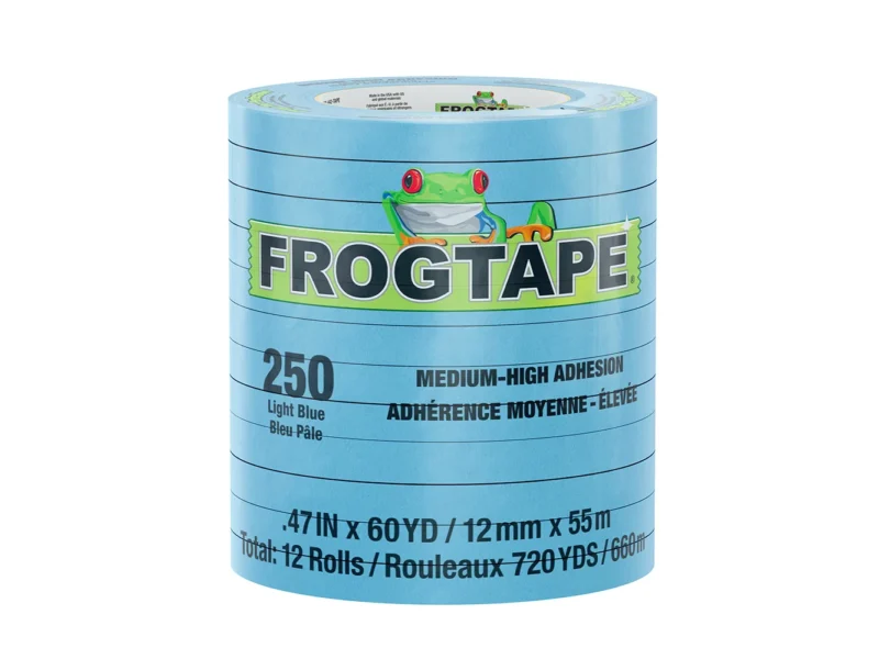 FrogTape CP 250 Medium-High Adhesion Masking Tape - 12MM x 55M x 12-Pack - Light Blue - Rated for 250°F