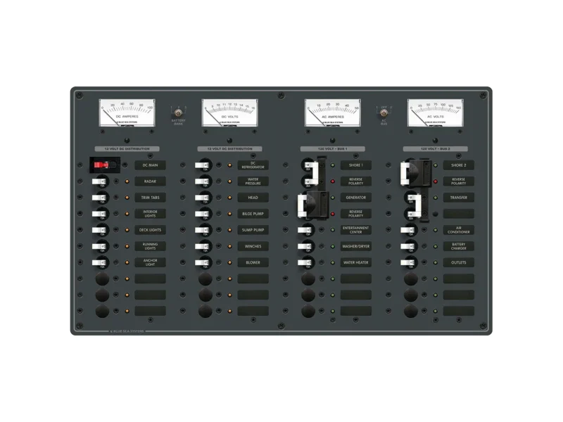 Blue Sea 8086 AC 3 Sources +12 Positions/DC Main +19 Position Toggle Circuit Breaker Panel - White Switches