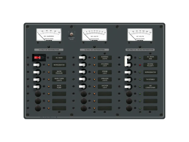 Blue Sea 8084 AC Main +6 Positions/DC Main +15 Positions Toggle Circuit Breaker Panel - White Switches