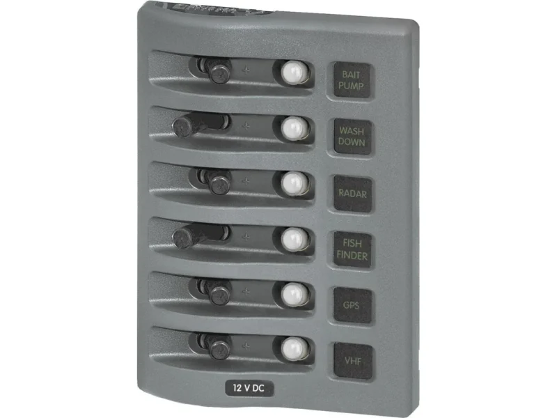 Blue Sea 4376 WeatherDeck Water Resistant Circuit Breaker Panel - 6 Position - Grey