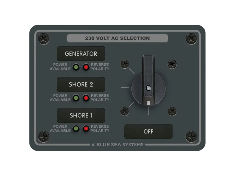 Blue Sea 8358 AC Rotary Switch Panel 30 Ampere 3 Positions + OFF, 2 Pole