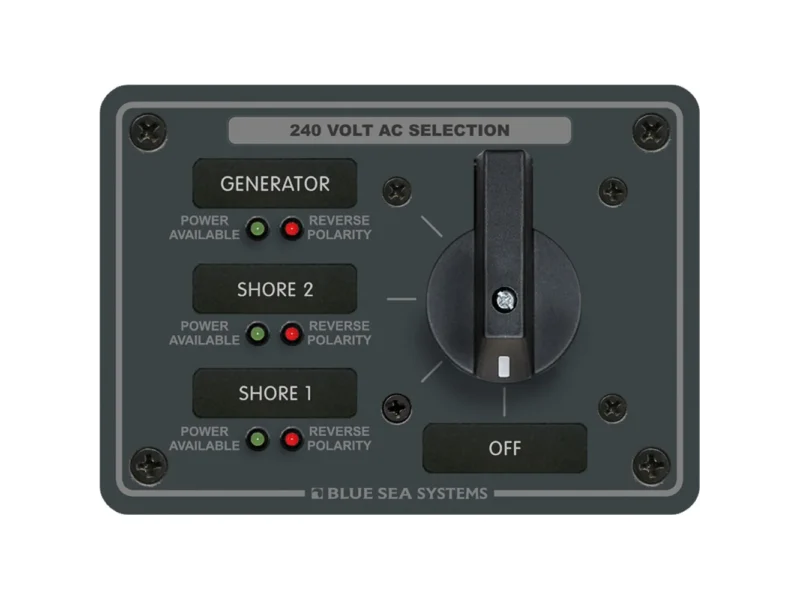 Blue Sea 8361 AC Rotary Switch Panel 65 Ampere 3 Positions + OFF, 3 Pole