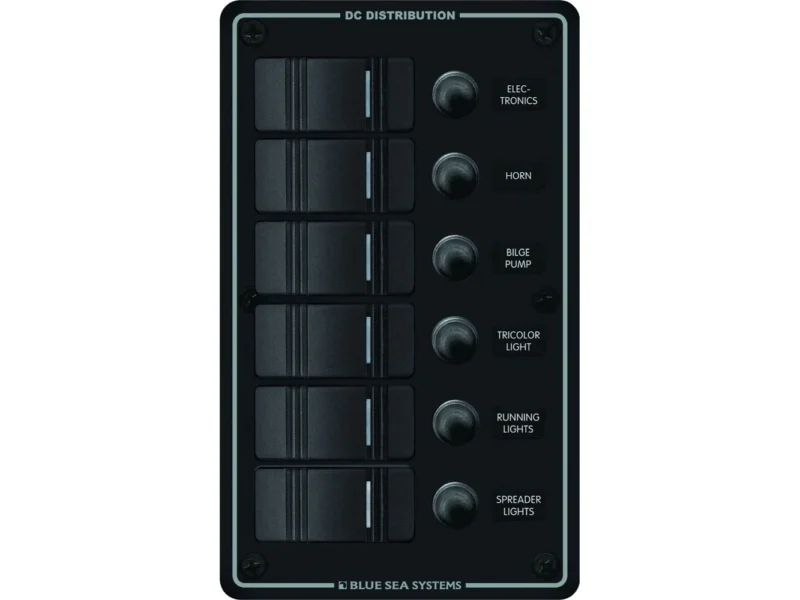 Blue Sea 8373 Water Resistant 6 Position - Black - Vertical Mount Panel