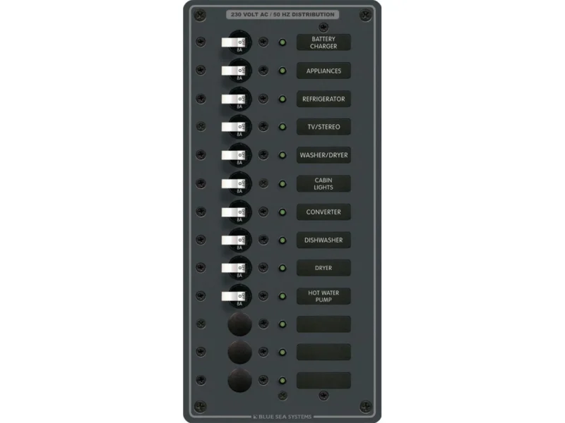 Blue Sea 8580 AC 13 Position 230v (European) Breaker Panel (White Switches)