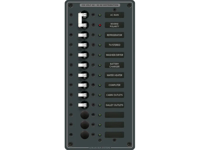 Blue Sea 8585 Breaker Panel - AC Main + 11 Positions (European) - White