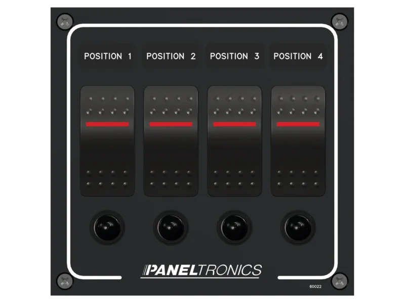 Paneltronics Waterproof Panel - DC 4-Position Illuminated Rocker Switch & Circuit Breaker