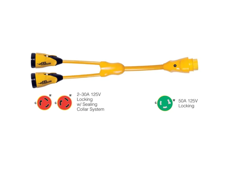 Marinco Y503-2-30 EEL (2)-30A-125V Female to (1)50A-125V Male - "Y" Adapter - Yellow