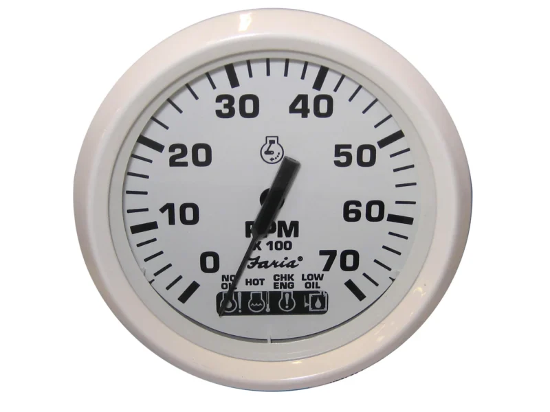 Faria Dress White 4" Tachometer w/Systemcheck Indicator - 7000 RPM (Gas) (Johnson / Evinrude Outboard)